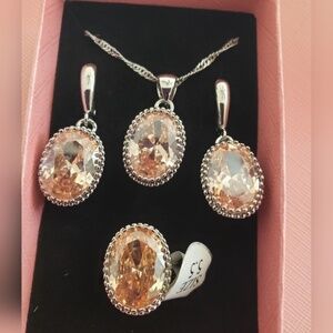 925 Sterling Silver-Necklace Earrings and Ring 5.5 New